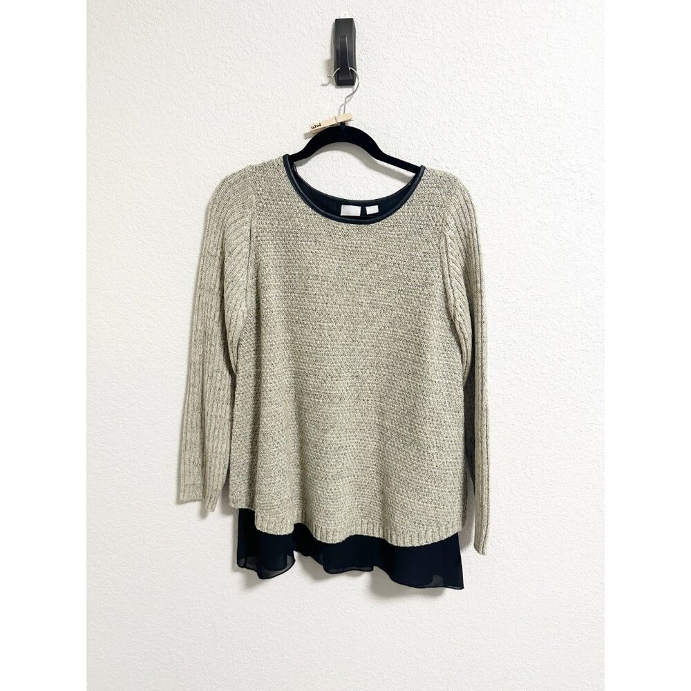 Zero Degrees Celsius‎ Split Back Bow Tunic Sweater Wool Blend Tan Black Medium